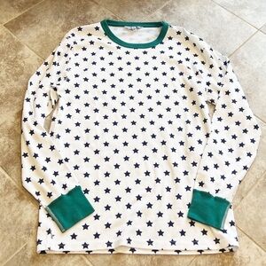 🆕 The Company Store stars long sleeve pullover pajama top white green bl…